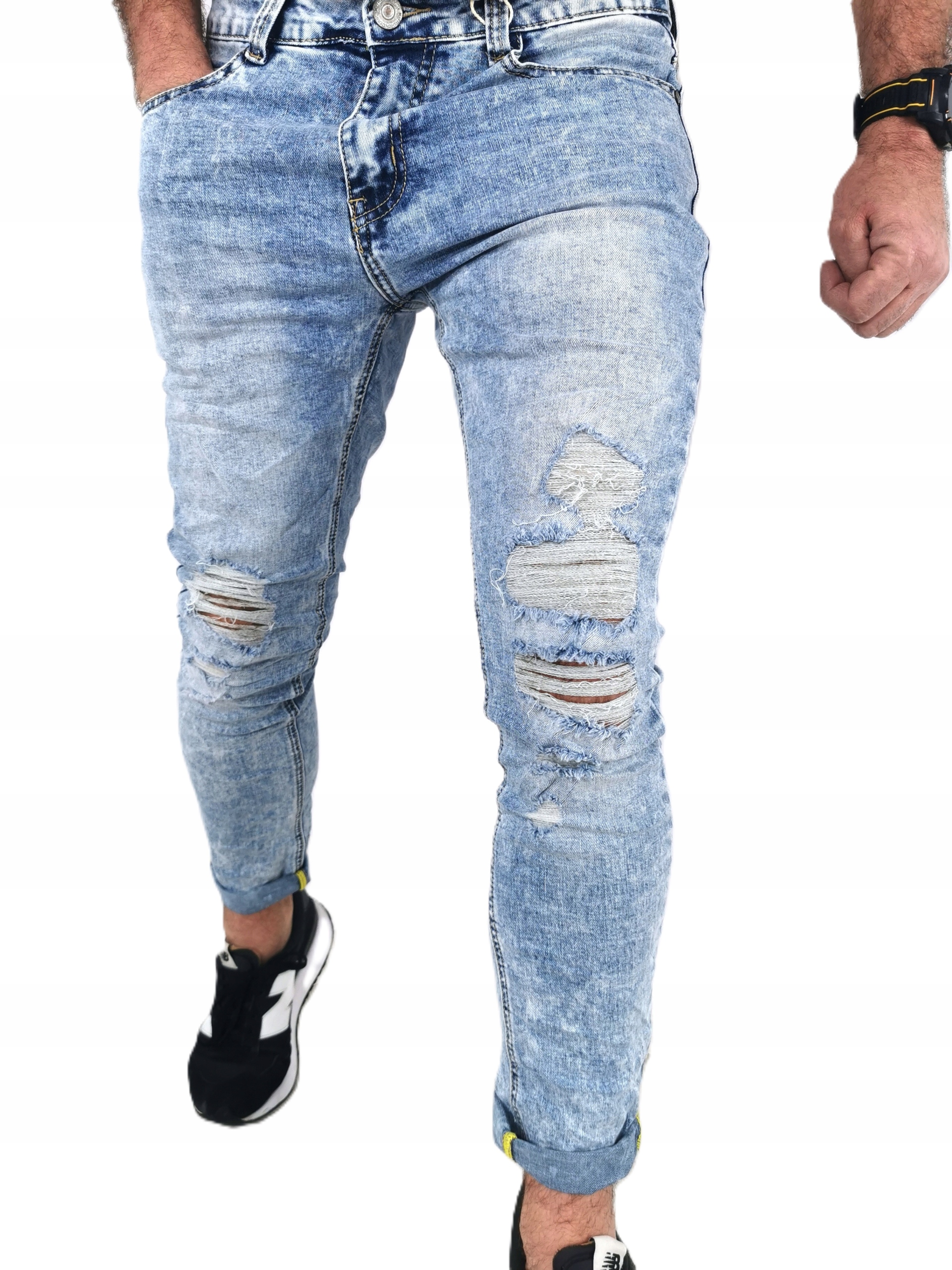 Pánské džínové kalhoty světle modré s oděrkami Pásek 35