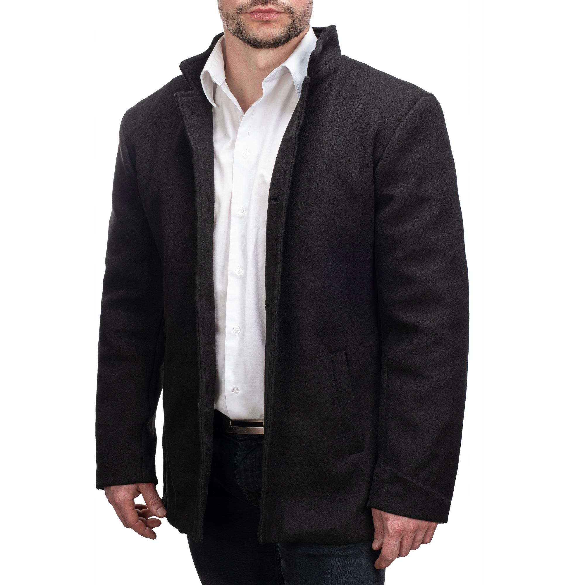 TM2402 r. XL ELEGANCKI JEDNORZĘDOWY MĘSKI PŁASZCZ OCIEPLANY Długość do połowy uda