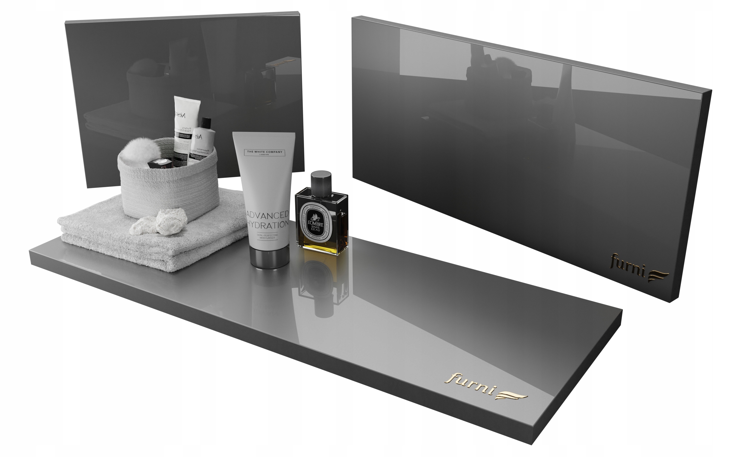 Szafka Z Umywalką RON 100 cm D - Szary Wysoki Połysk - Uchwyty Białe Mat Szerokość mebla 100 cm