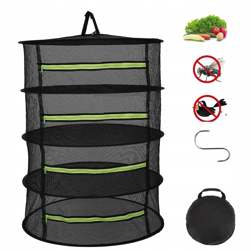 4 SIATKOWE WIESZANIE NA ZIOŁA SUSZARKA, Z ZAMKIEM BŁYSKAWICZNYM CZARNA