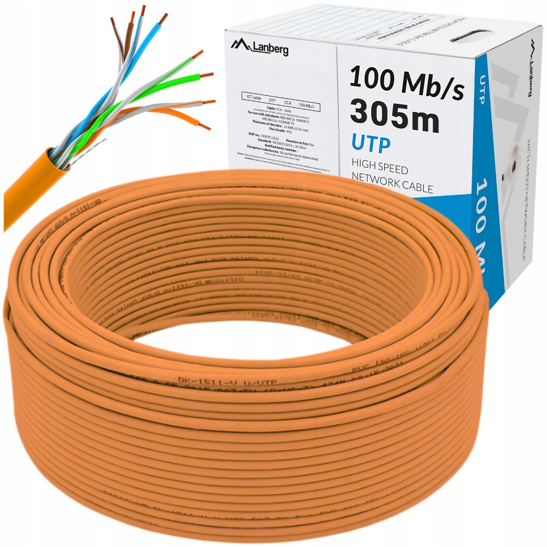 Kabel Przewód Sieciowy Lan Skrętka RJ45 Utp KAT.5E CAT.5E 305M Lanberg