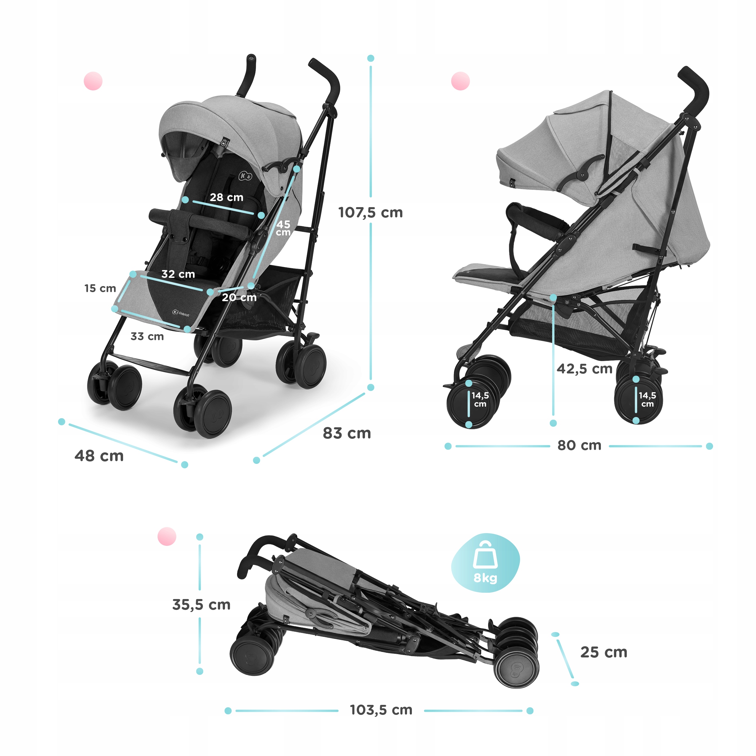 WÓZEK SPACEROWY PARASOLKA KINDERKRAFT SIESTA 22kg DARMOWA DOSTAWA Kolor producenta Szare