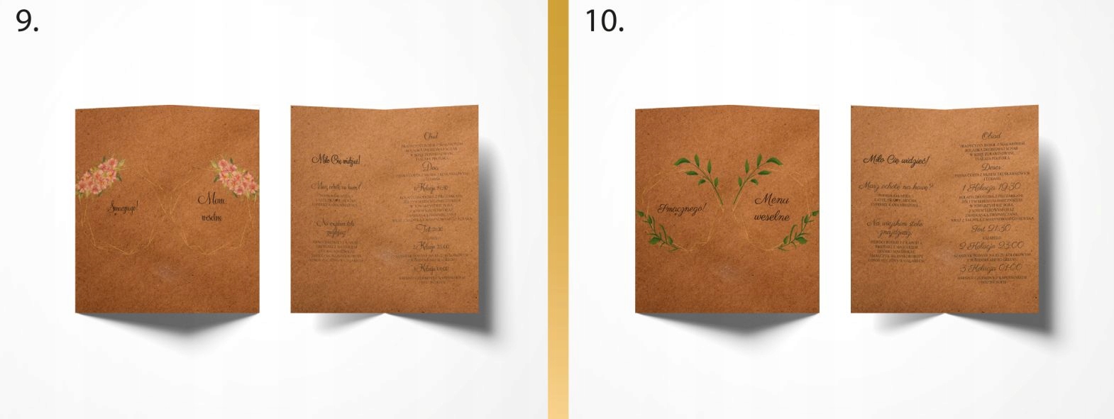Menu weselne, papier eko, kwiaty, liście Wysokość produktu 21 cm