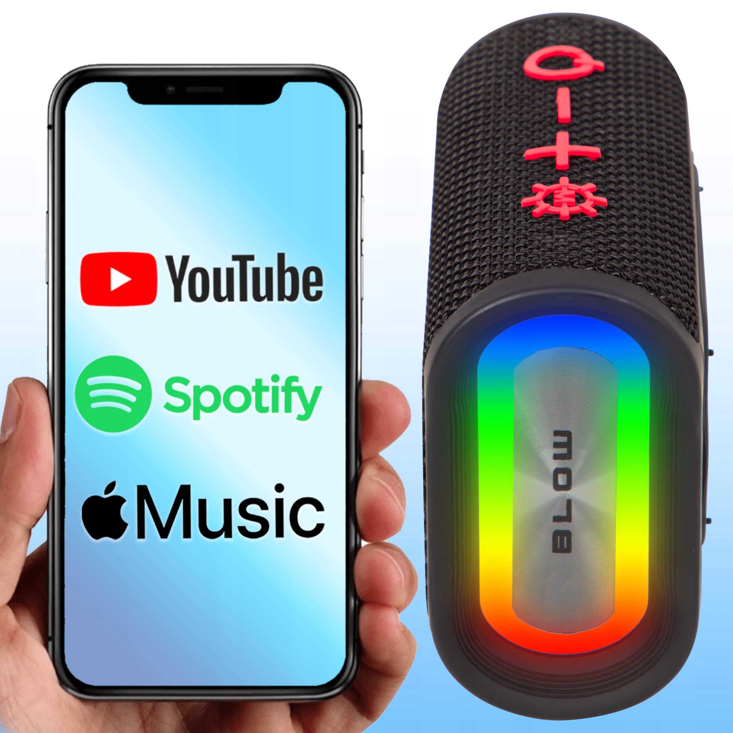 GŁOŚNIK BLUETOOTH PRZENOŚNY BEZPRZEWODOWY WODOODPORNY IP67 RADIO FM USB RGB Marka Blow