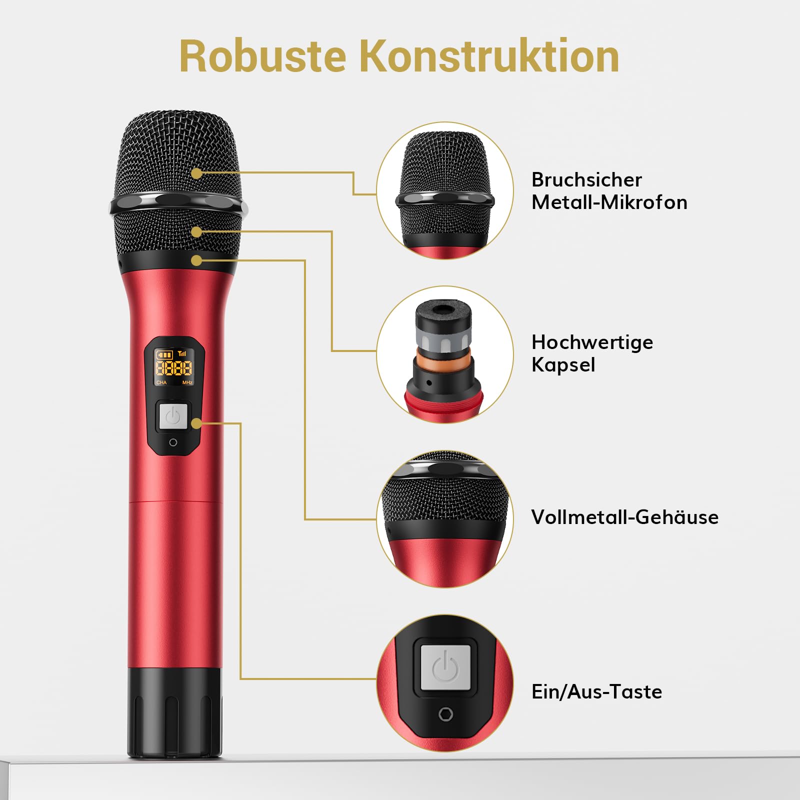 TONOR Mikrofon Bezprzewodowy UHF Zestaw Karaoke DJ Kościół 60m TW820 — miniatura 4
