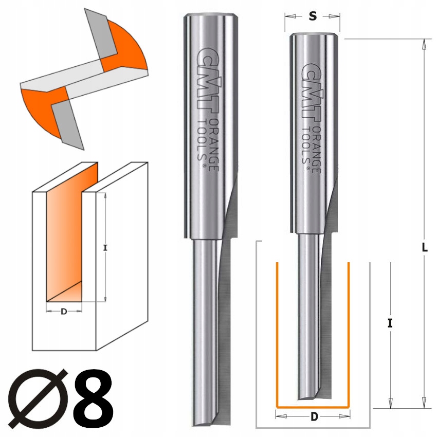 

Cmt Frez prosty trzpieniowy do drewna rowków 8mm