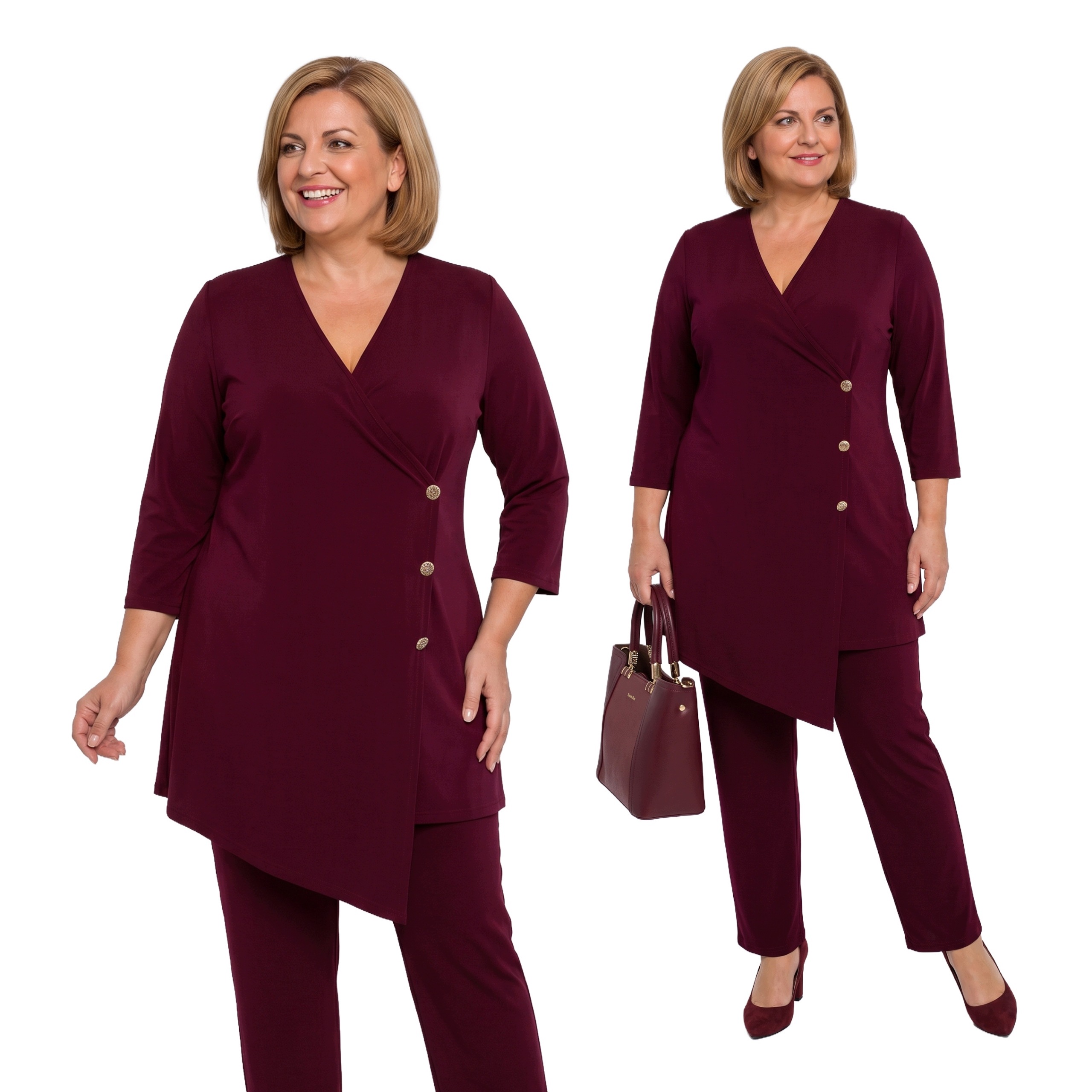Bordový komplet se zlatými knoflíky plus size velikost 58