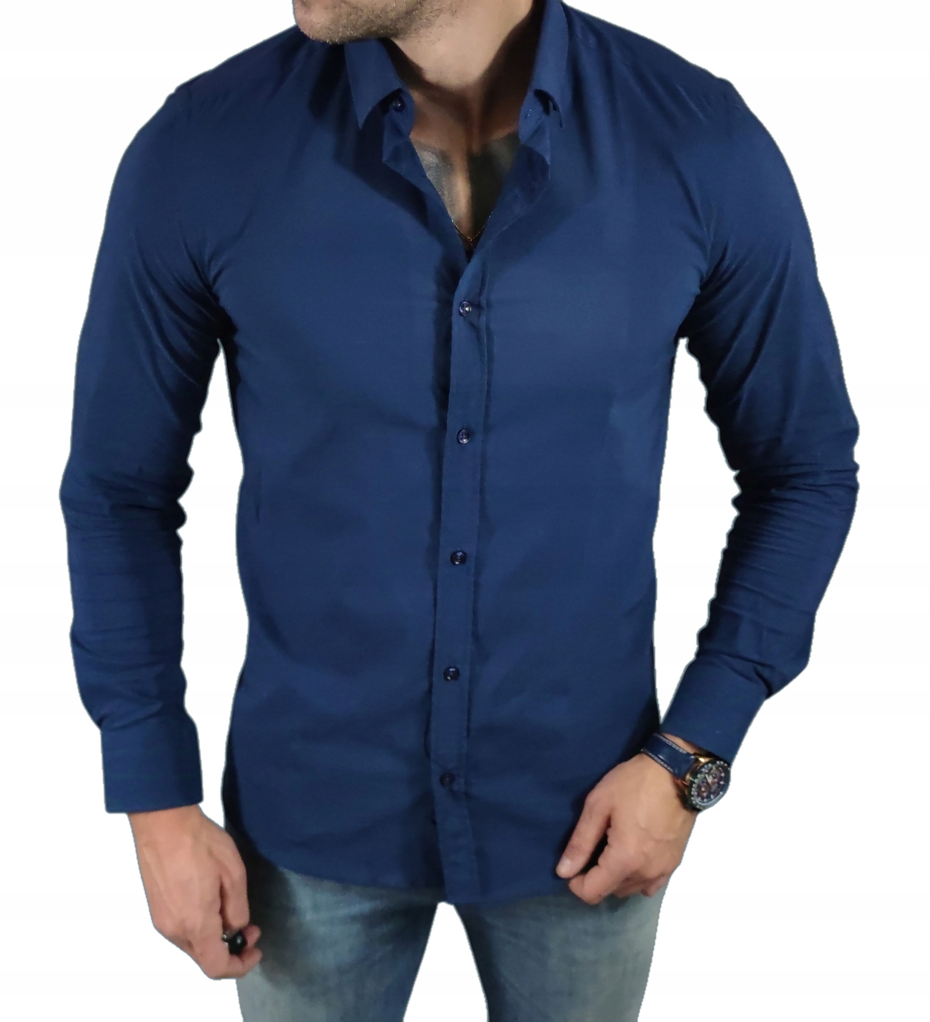 Košile s límečkem casual slim fit hladká, tmavě modrá ESP03 XL