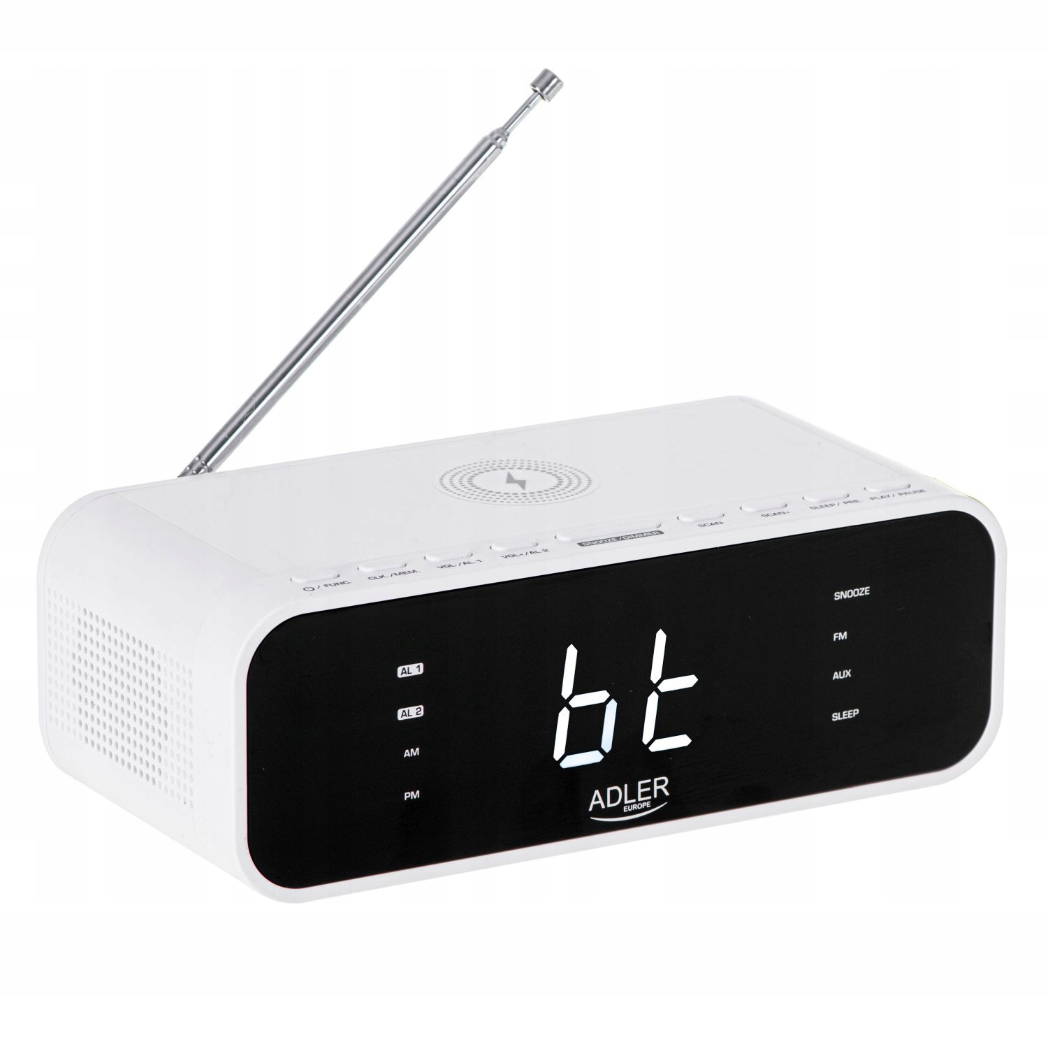 Radiobudzik z Ładowarką Bezprzewodową FM Bluetooth 5.0 AD 1192 White