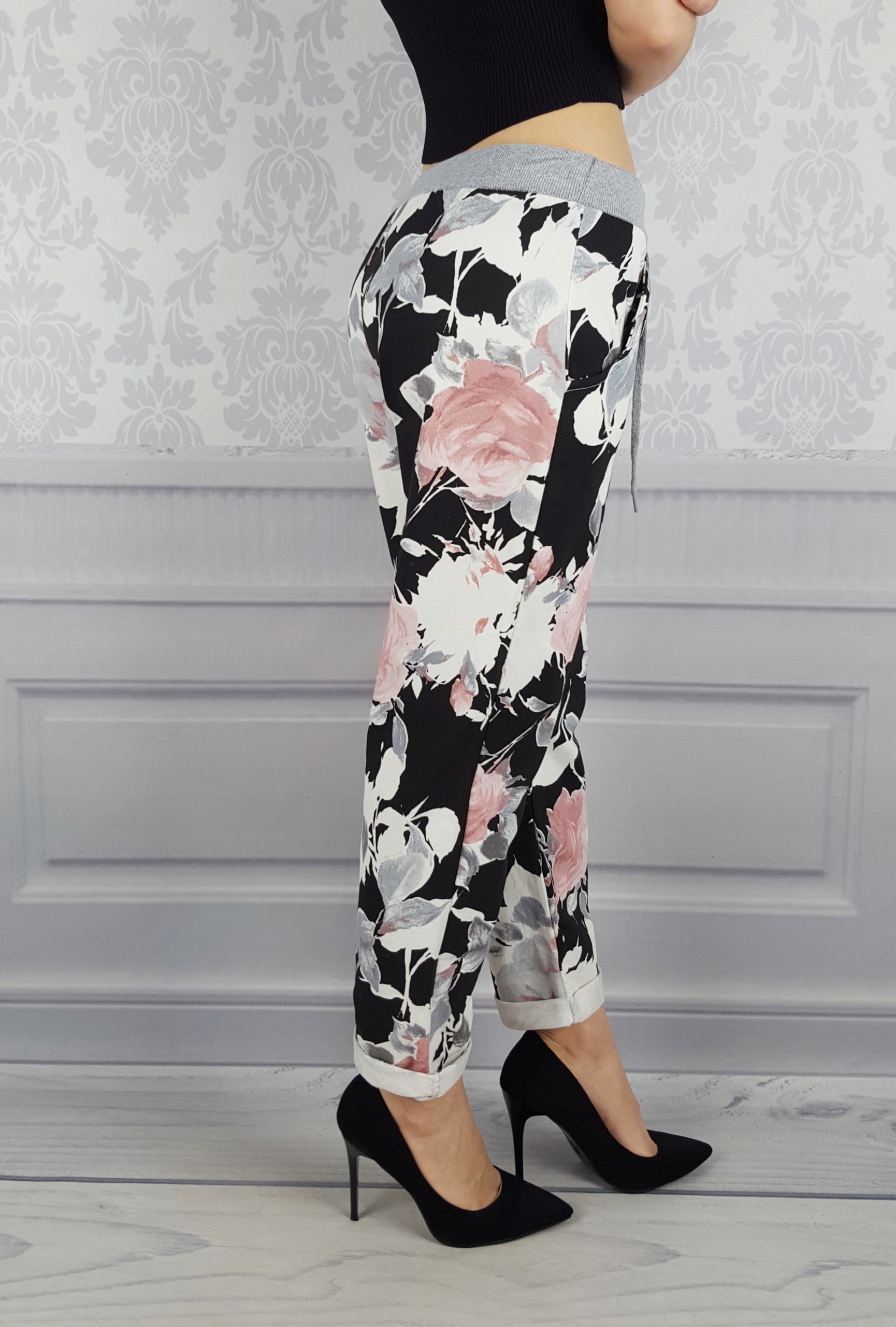 WYGODNE - SPODNIE - DRESOWE - KWIATY - BAWEŁNIANE Zapięcie wiązanie