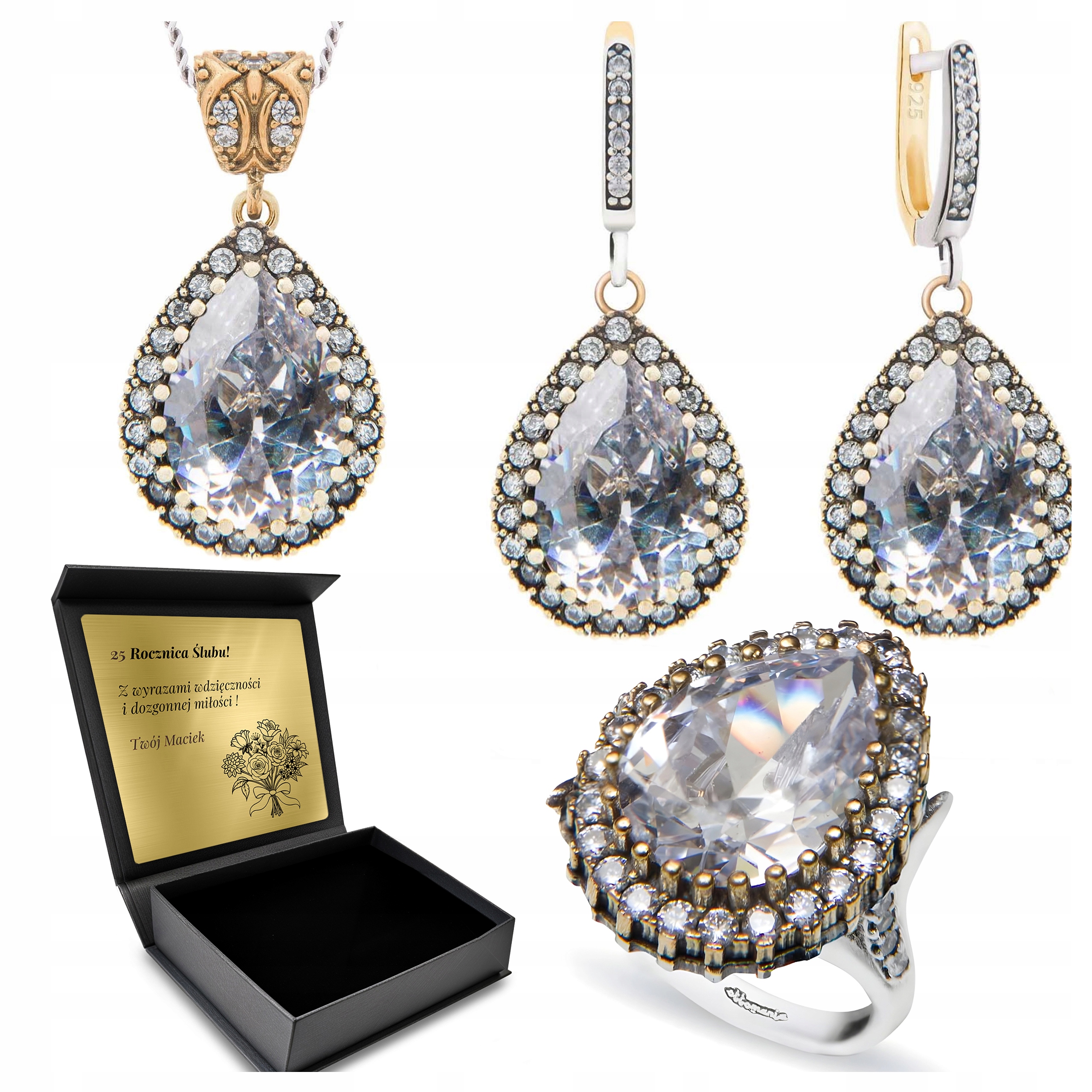 Sada Stříbrných Šperků 925 Se Zirkony A Topazem pro ženy Gravírování