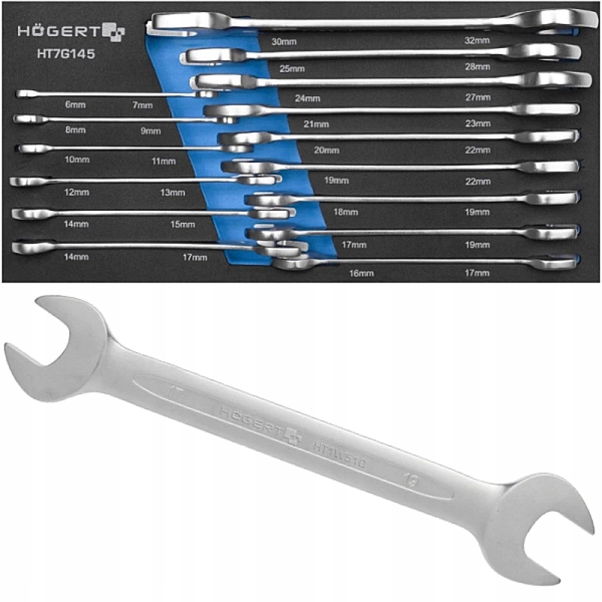 Zestaw Kluczy Płasko-Oczkowe Z Grzechotką Wkład EVA 16szt 6 - 21 mm Hoegert