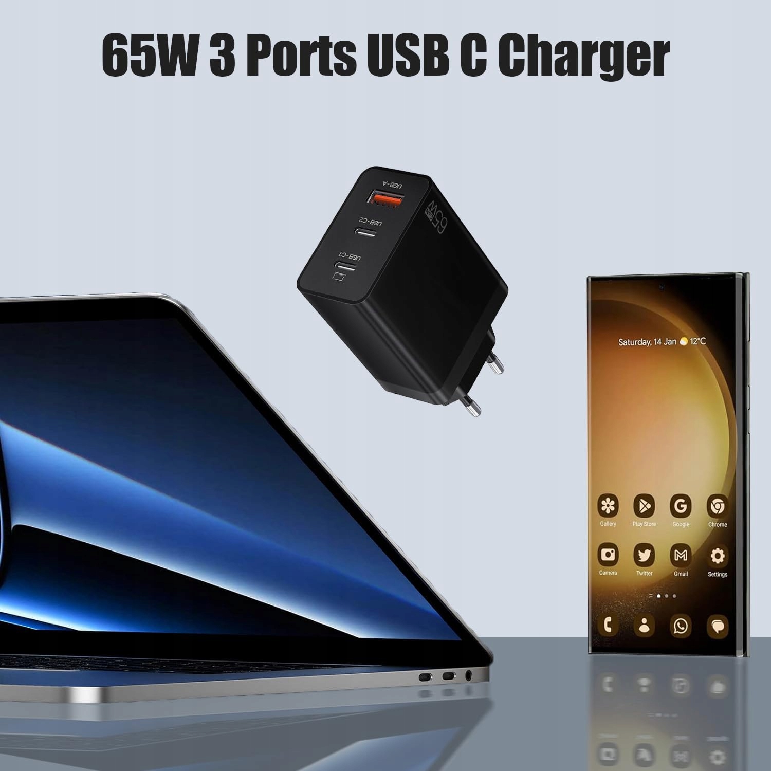 nongxiang Ładowarka USB C 65W 3 Porty Szybkie Ładowanie do Laptopów — miniatura 3