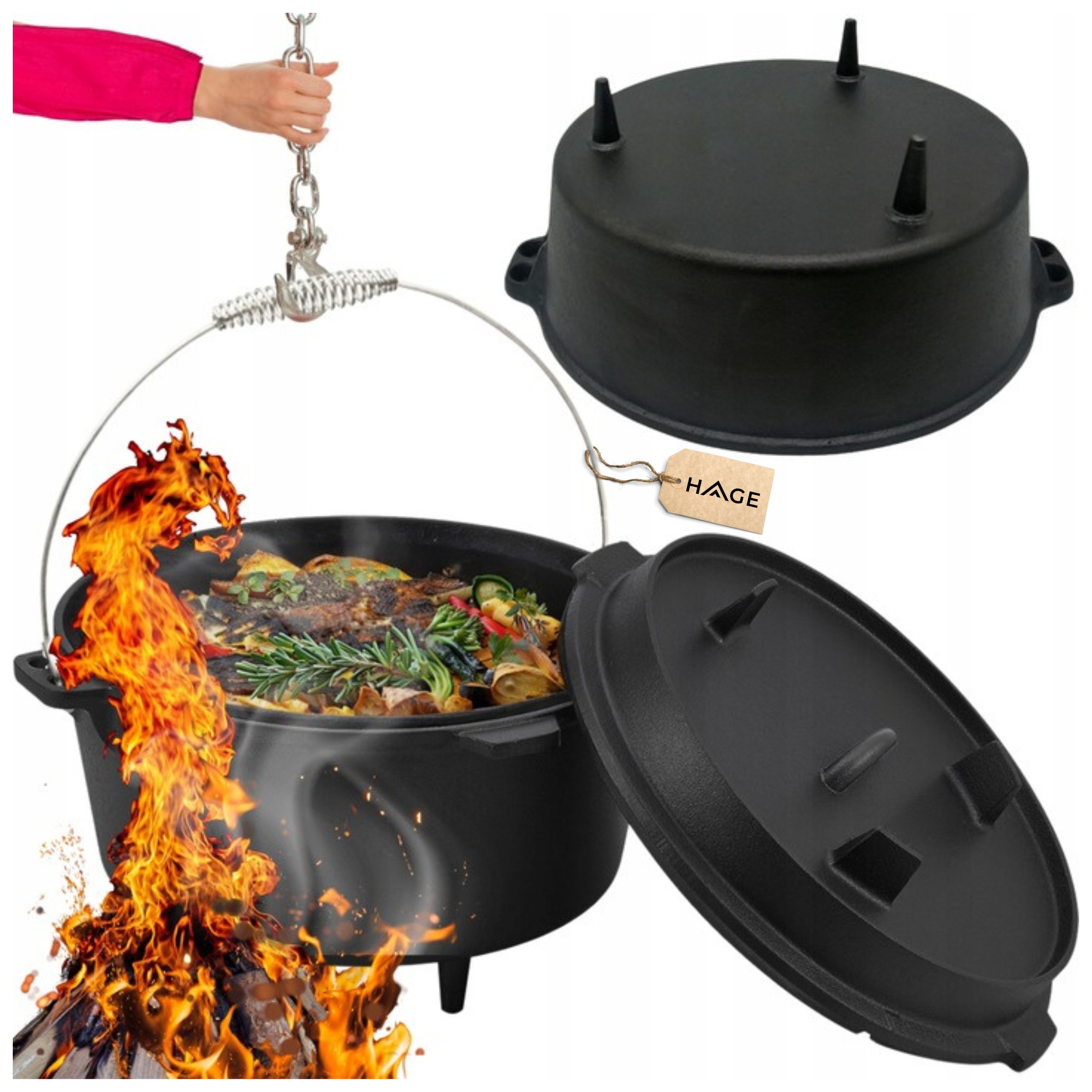 Kociołek Żeliwny Wiszący Garnek myśliwski węgierski 6L na Ognisko Grill