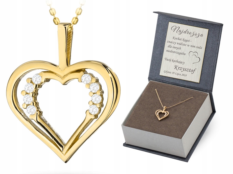 Zlatý Náhrdelník 45 cm ryzost 585 Přívěsek Srdce Zirkony Řetízek 14k