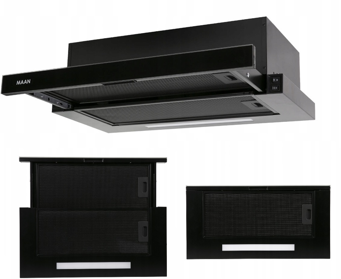 Okap kuchenny podszafkowy Corona 2 60CM Teleskopowy Led cichy czarny filtr