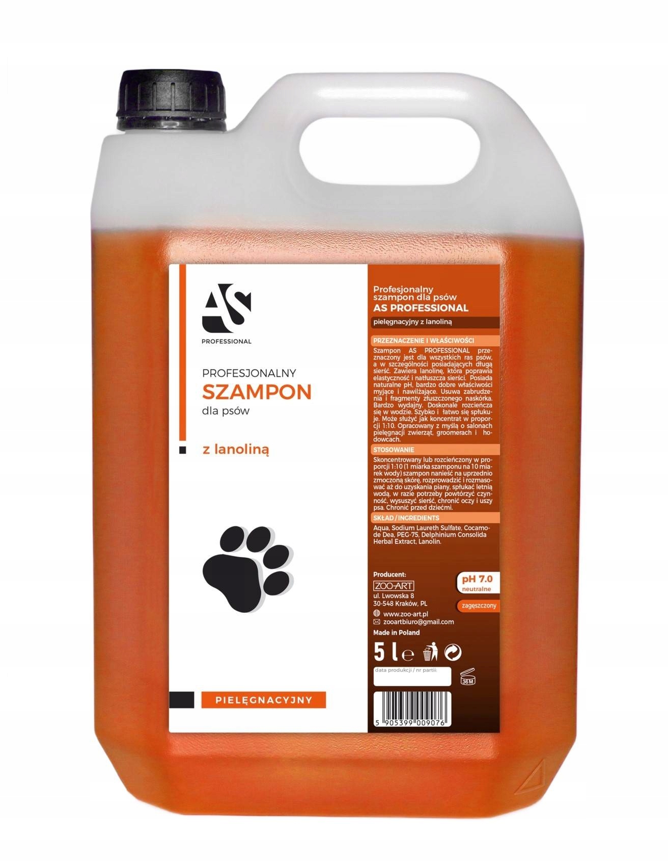 Šampon pro psy s lanolinem As Professional pro suchou a citlivou srst, 5000 ml