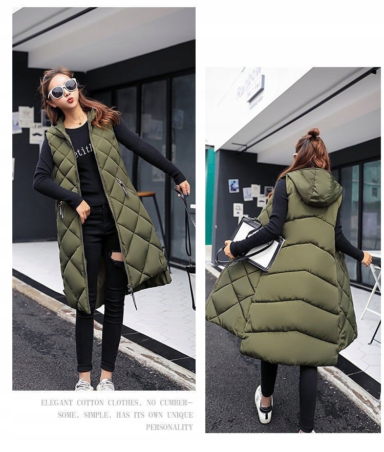 MODA DAMSKI BEZRĘKAWNIK KAMIZELKA PIKOWANA DŁUGI Rozmiar 3XL