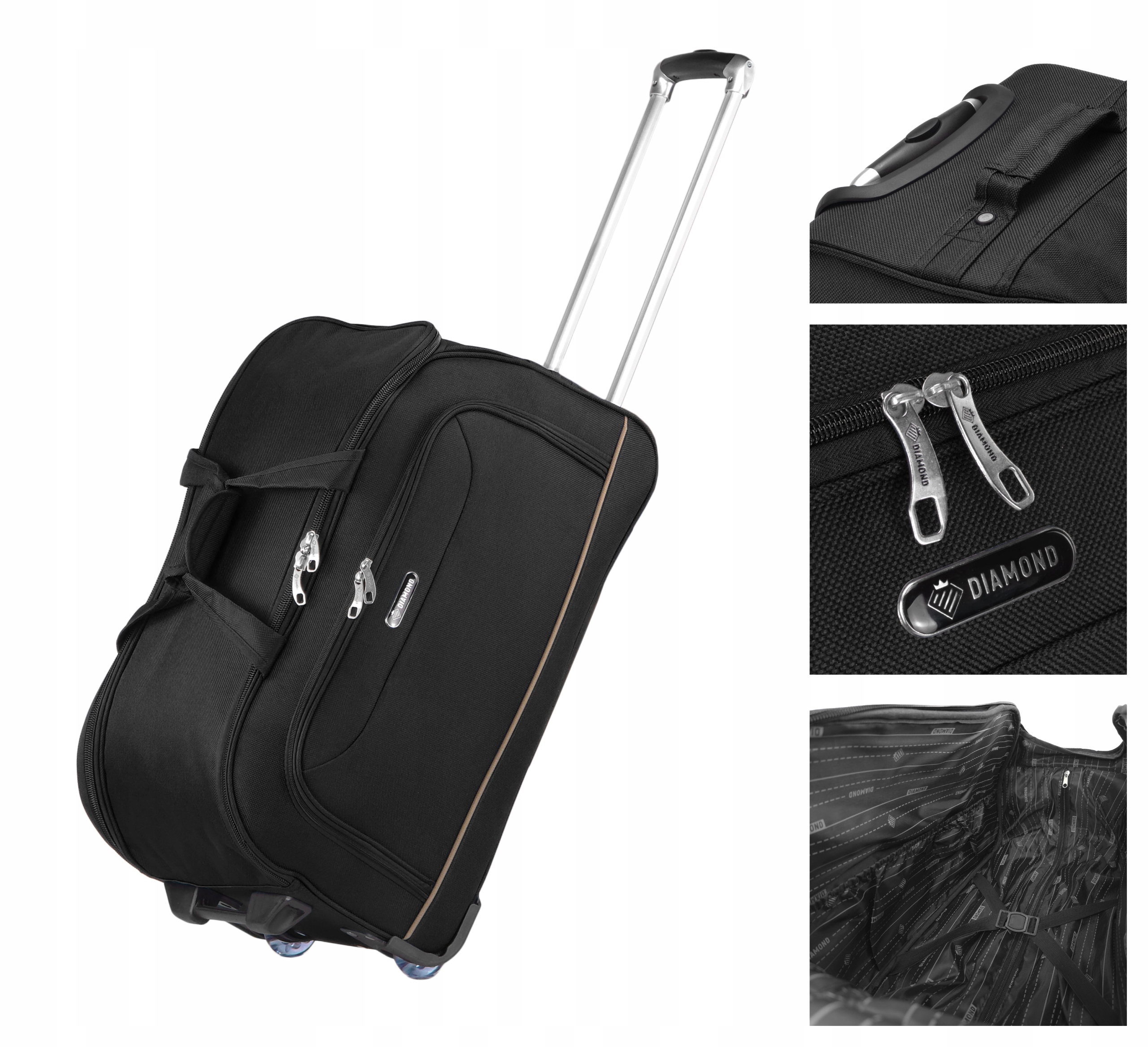 Średnia Torba Podróżna Na Kółkach M Bagaż Walizka Rączka Czarna Diamond