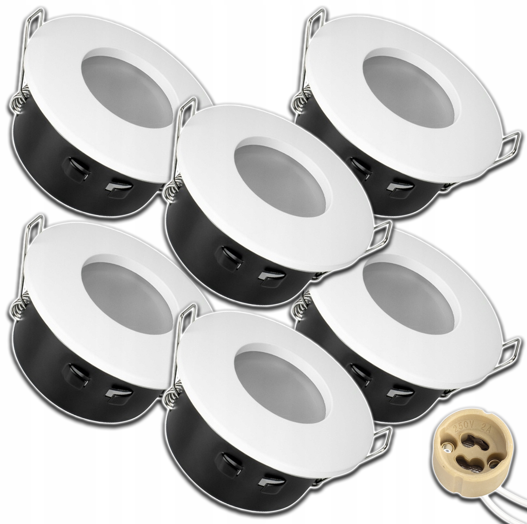 6 x Bílá Hermetická Kulatá Objímka Vodotěsný Strop Halogenová Zásuvka GU10