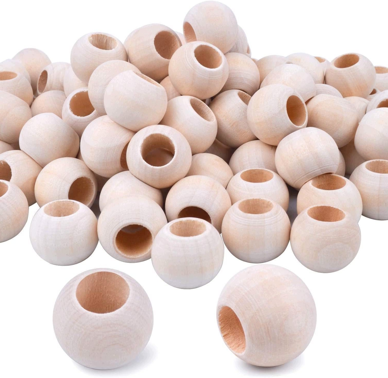 Přírodní Dřevěné Korálky Kulaté 20 MM 100 Kusů S Otvorem 10 MM