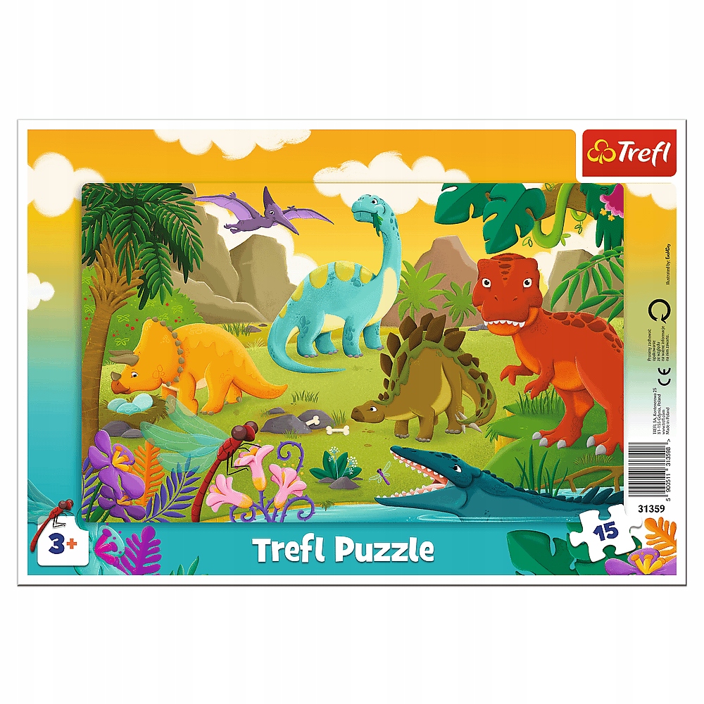 PUZZLE RAMKOWE 15 elementów DINOZAURY