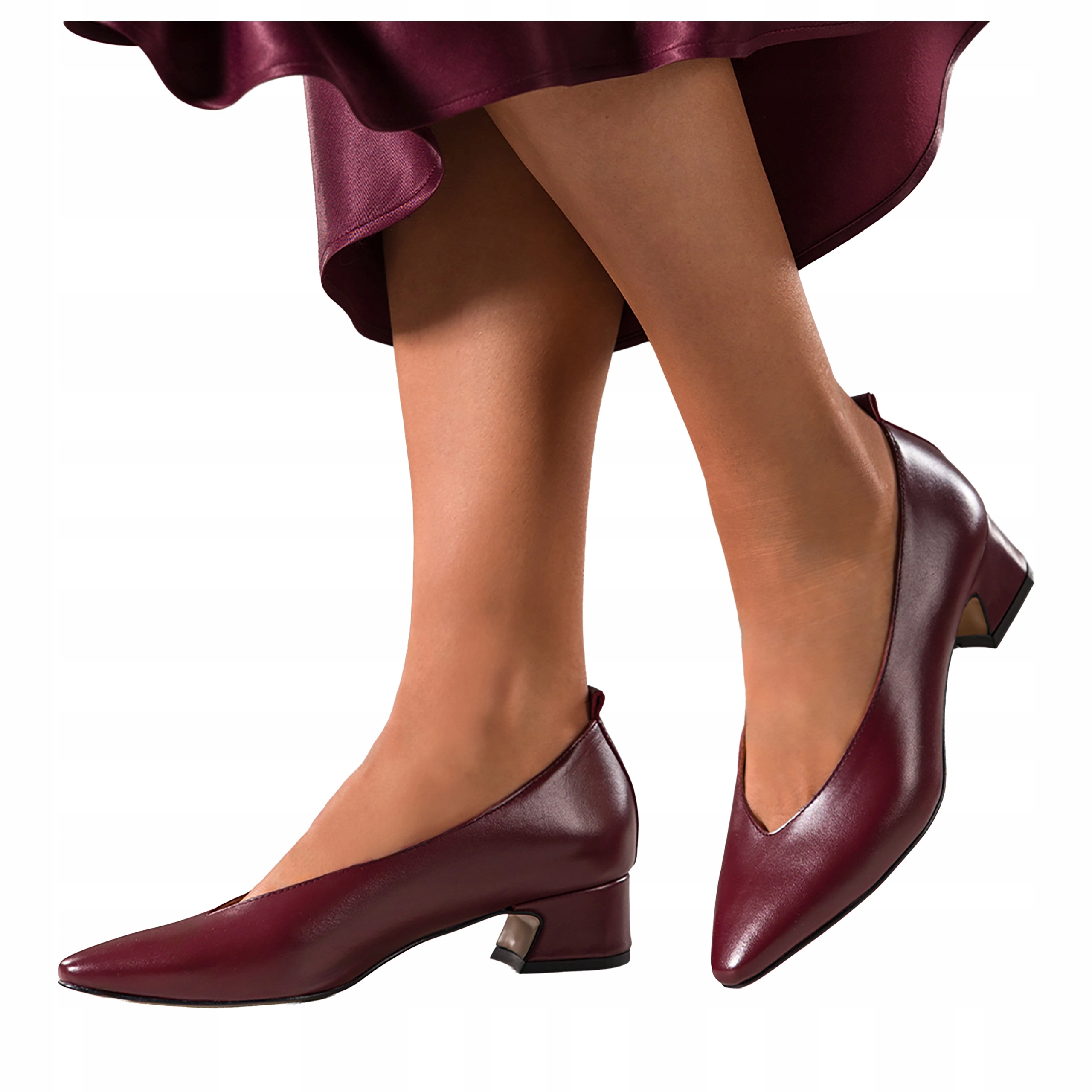 Kožené Kostky Bordové Dámské Polské Nízké Klocek Pohodlné Módní vel 40