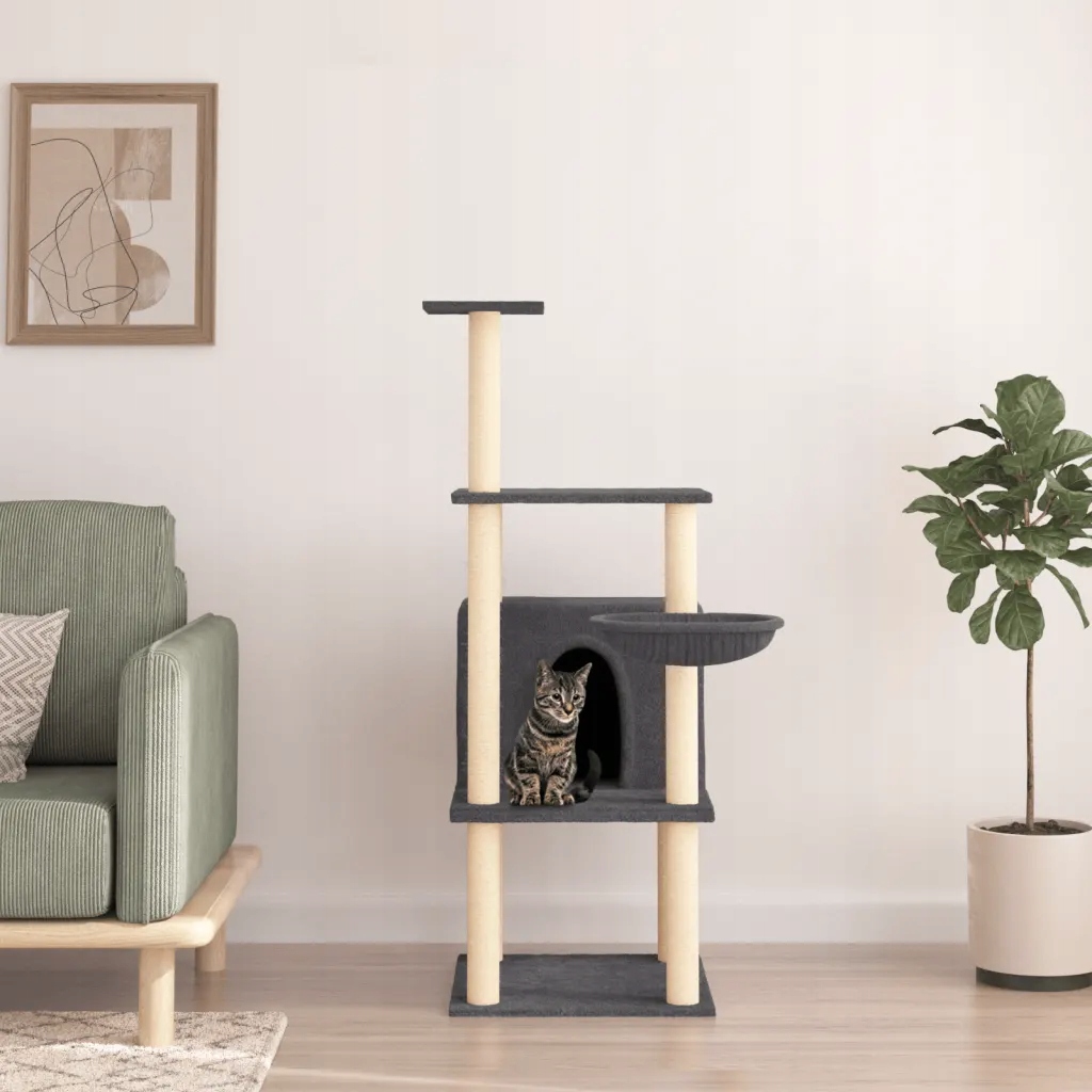 Levně Škrabadlo pro kočky se sisalovými sloupky tmavě šedé 132 cm