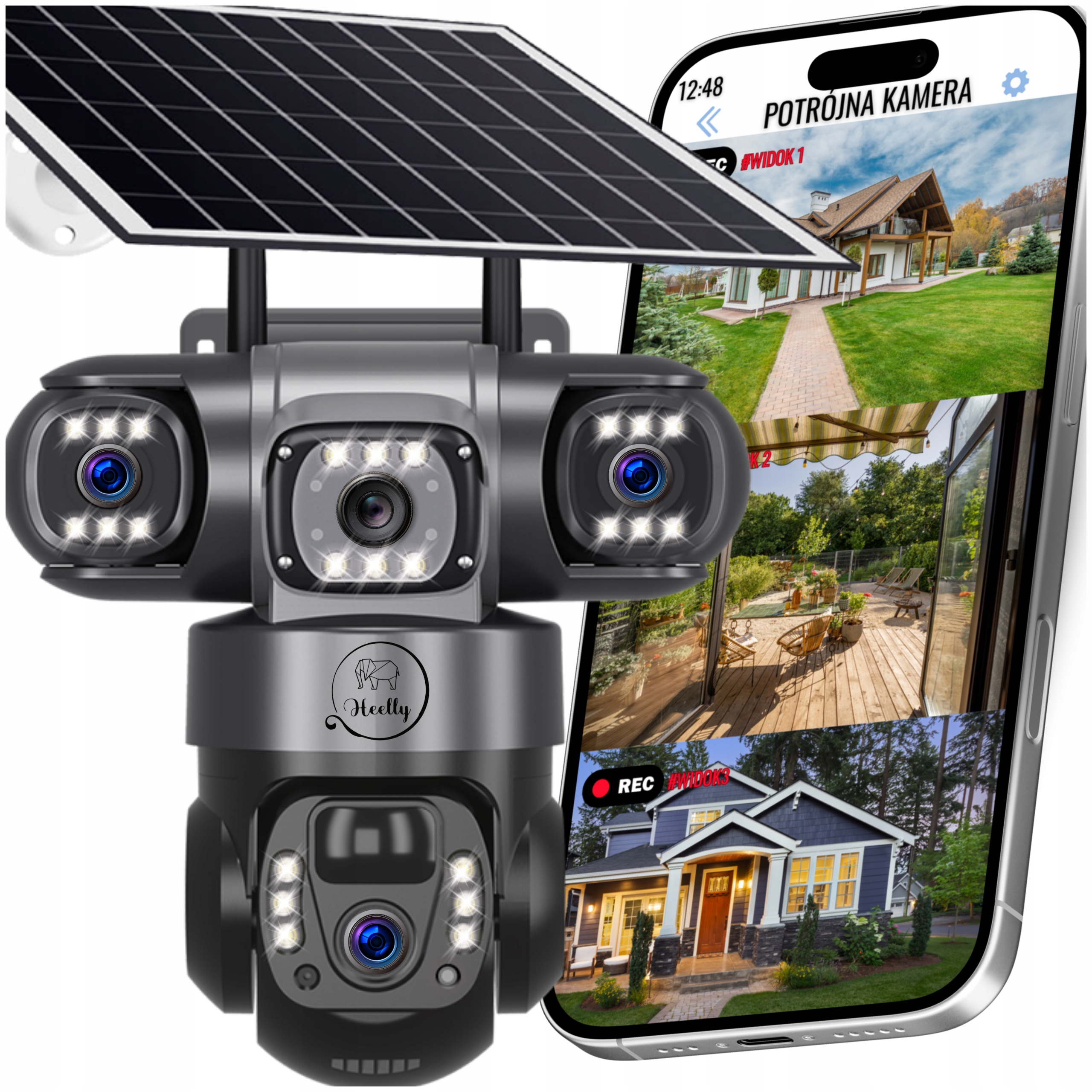 Externí Solární Wifi Kamera Se Třemi Objektivy Hd 3X3MP Otočná Heelly