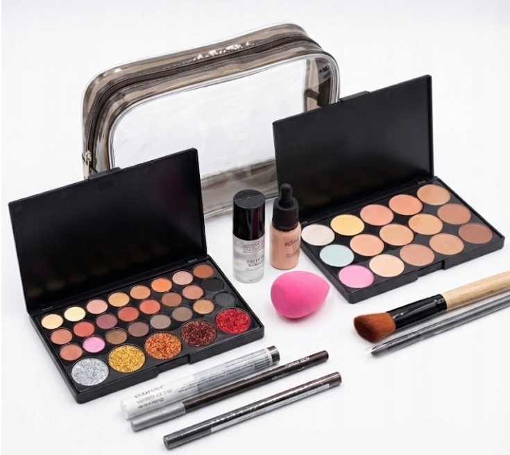 Sada na líčení kufřík paletka stínů korektorů štětce inkoust primer
