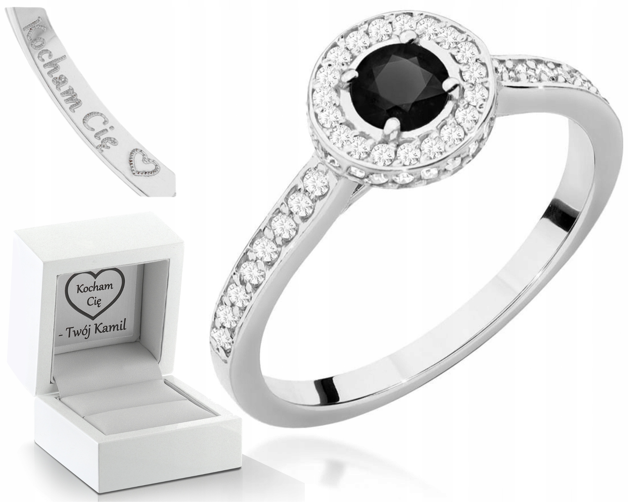 Bílé Zlato Prstýnek S Diamanty Gravírování 14K