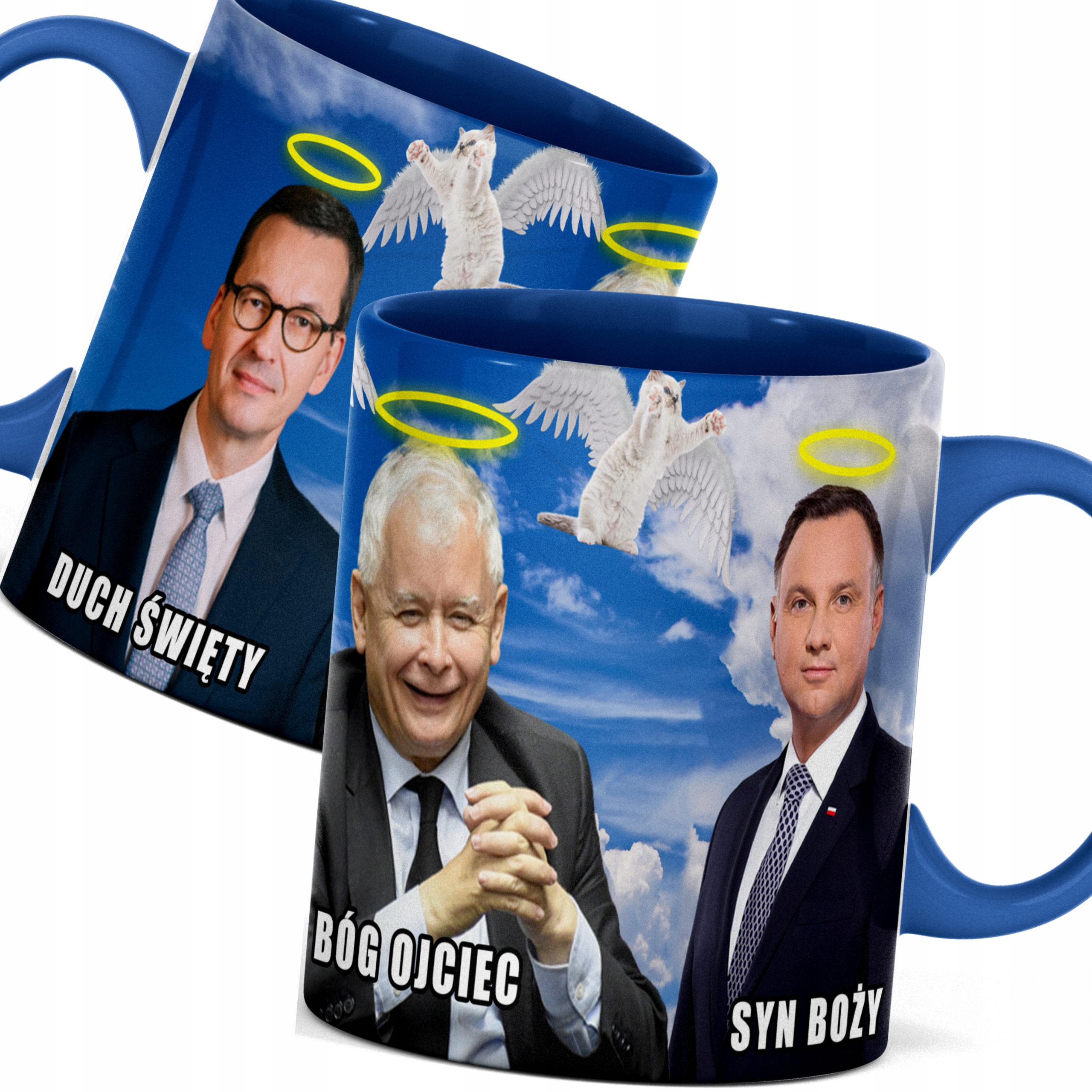 

Śmieszny kubek z Kaczyńskim Duda Morawiecki Trójca
