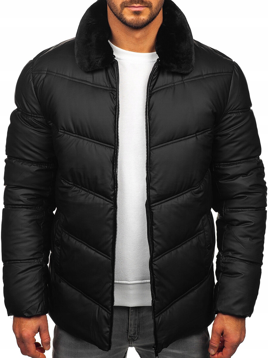 Pánská Prošívaná Zimní Bunda S Kožešinou Černá 31M5005 DENLEY_2XL/56