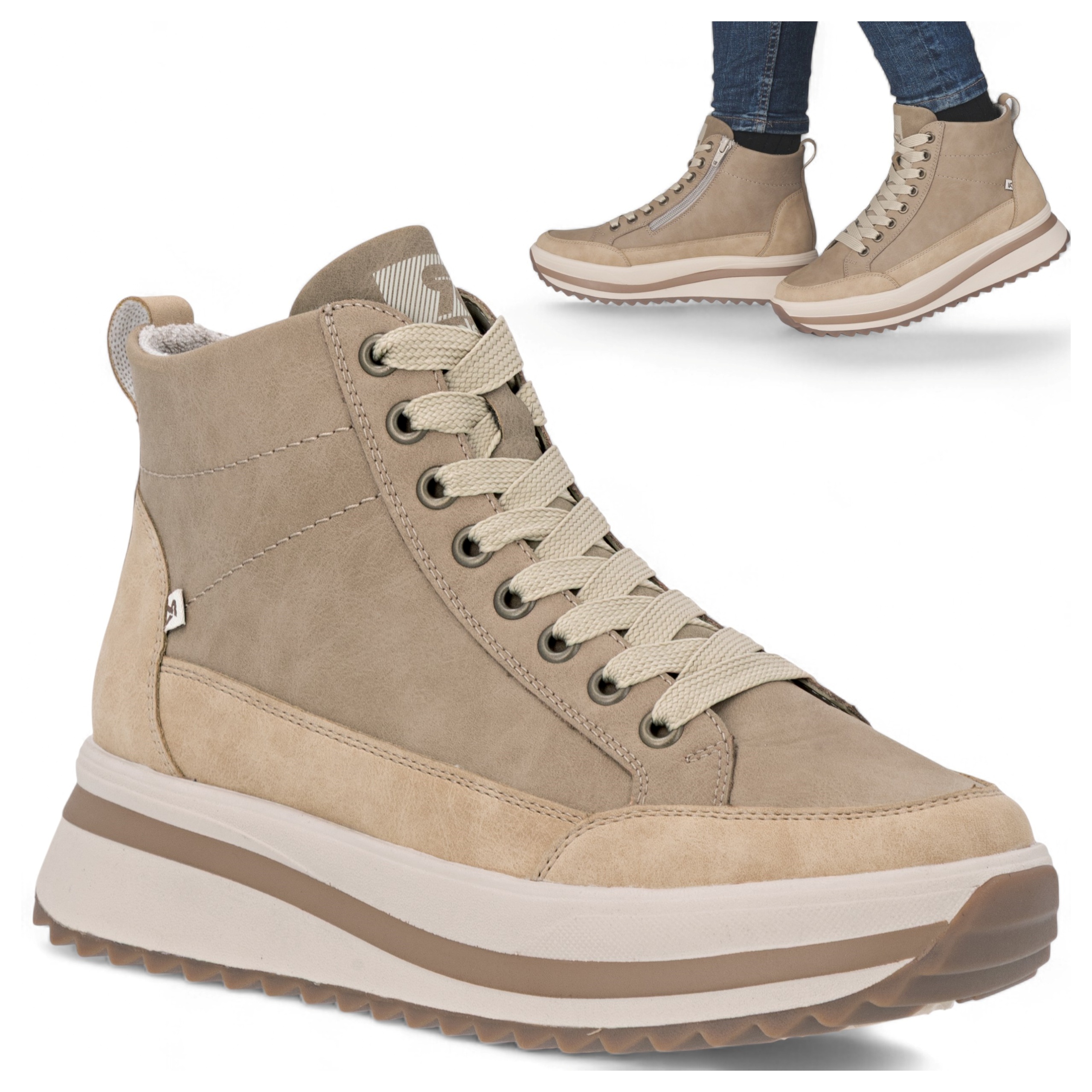 Rieker 40 Kožené Tenisky Dámské Zimní Sportovní Polobotky Platforma béžová