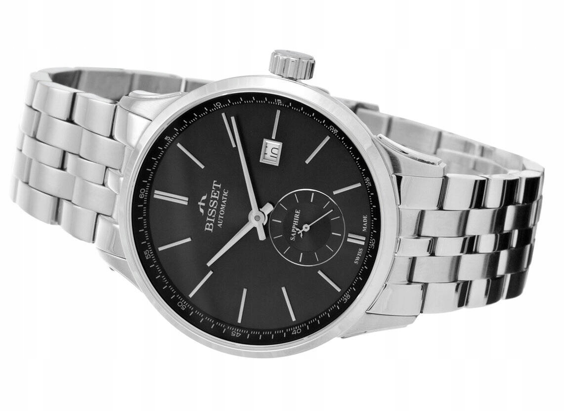 Elegantní Pánské Švýcarské Hodinky Bisset Bsmf 59 Stříbrné, Automatické