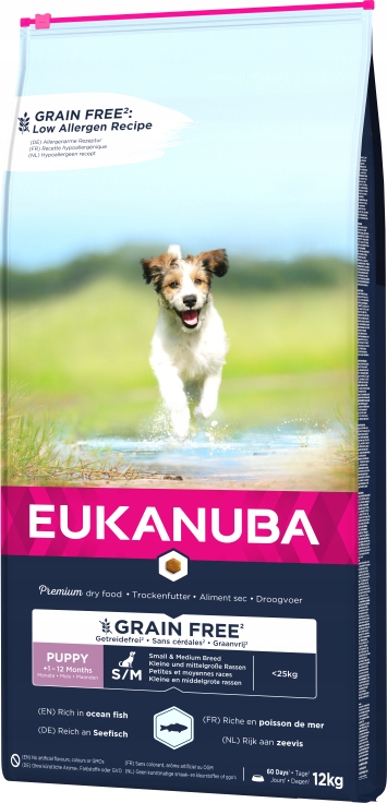 Levně Eukanuba Puppy&Junior Small/Medium Grain Free Losos 12 kg