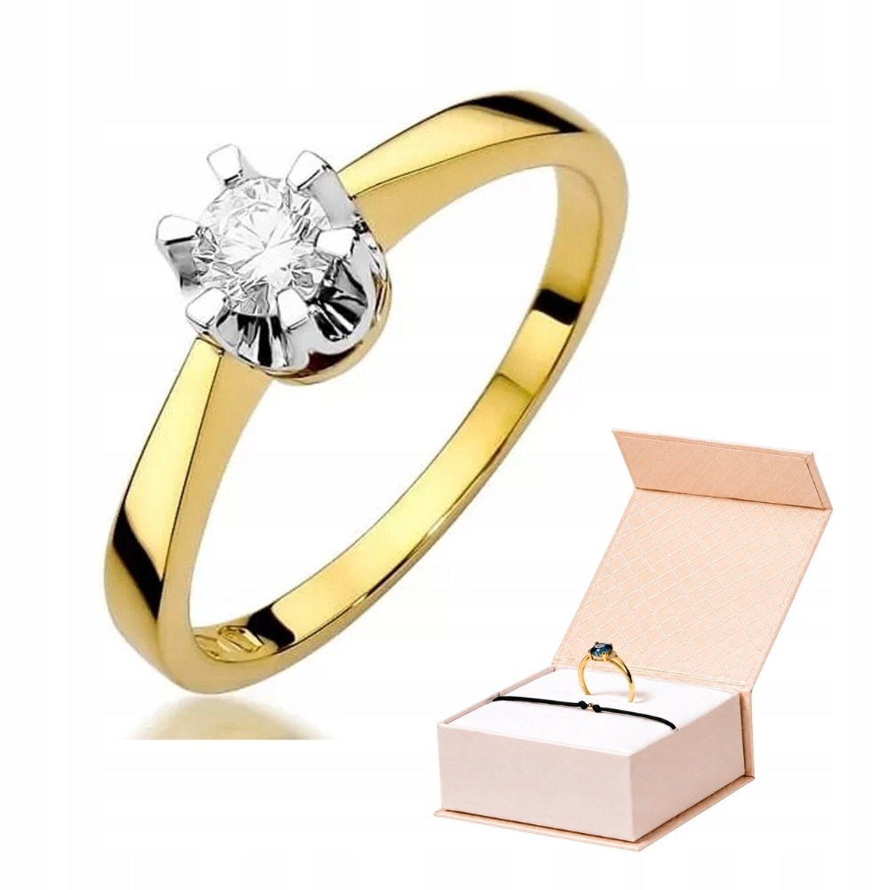 Złoty Pierścionek 585 Z Diamentem 0,25ct Certyfikat+bransoletka Złota