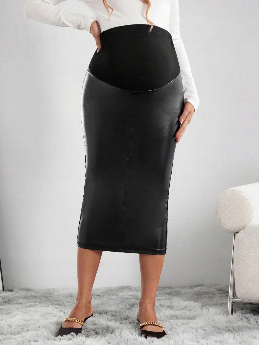 SHEIN MATERNITY SPÓDNICA EKOSKÓRA MIDI M 184 Kolor czarny