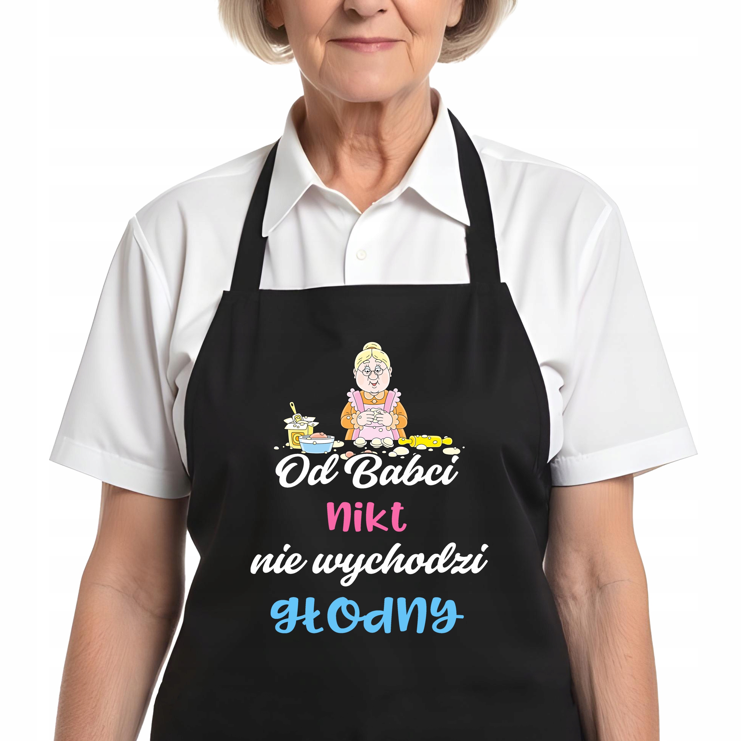 Kuchyňská zástěra Černá Dárek Vánoce pro babičku Nikdo nevychází hladový