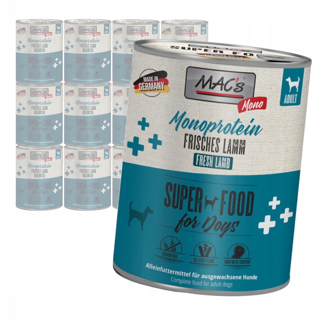 Levně Mac's Dog 12x800g Hypoalergenní Vlhké Krmivo Mono s jehněčím masem pro psa