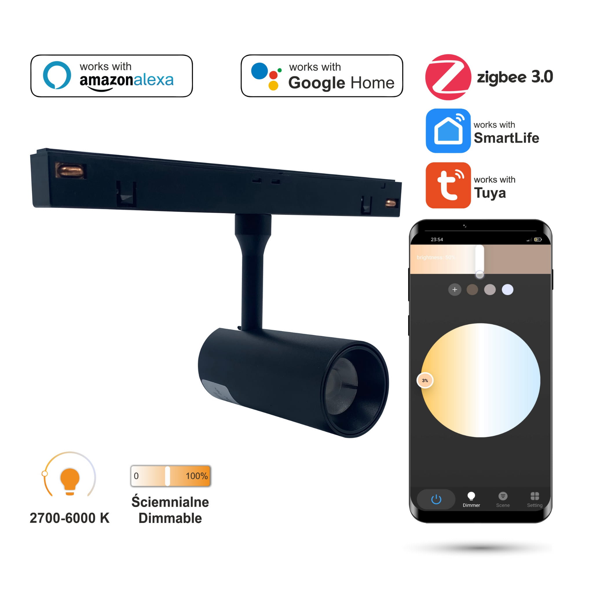 Led reflektor WiFi Zigbee Track 6W Smart Track 48VDC 2700-6000K