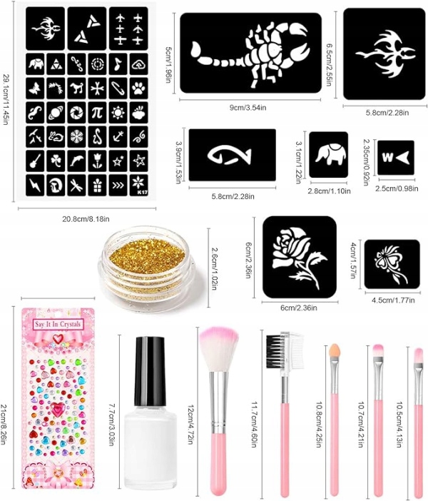 ZESTAW DO TATUAŻY BROKATOWYCH TATUAŻE ŚWIECĄCE W CIEMNOŚCI SZABLONY EAN (GTIN) 5905711536532