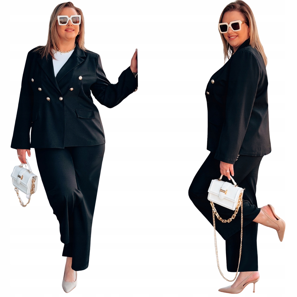 Garnitur Plus Size na Wesele na Guziki Damski Cavaricci Czarny