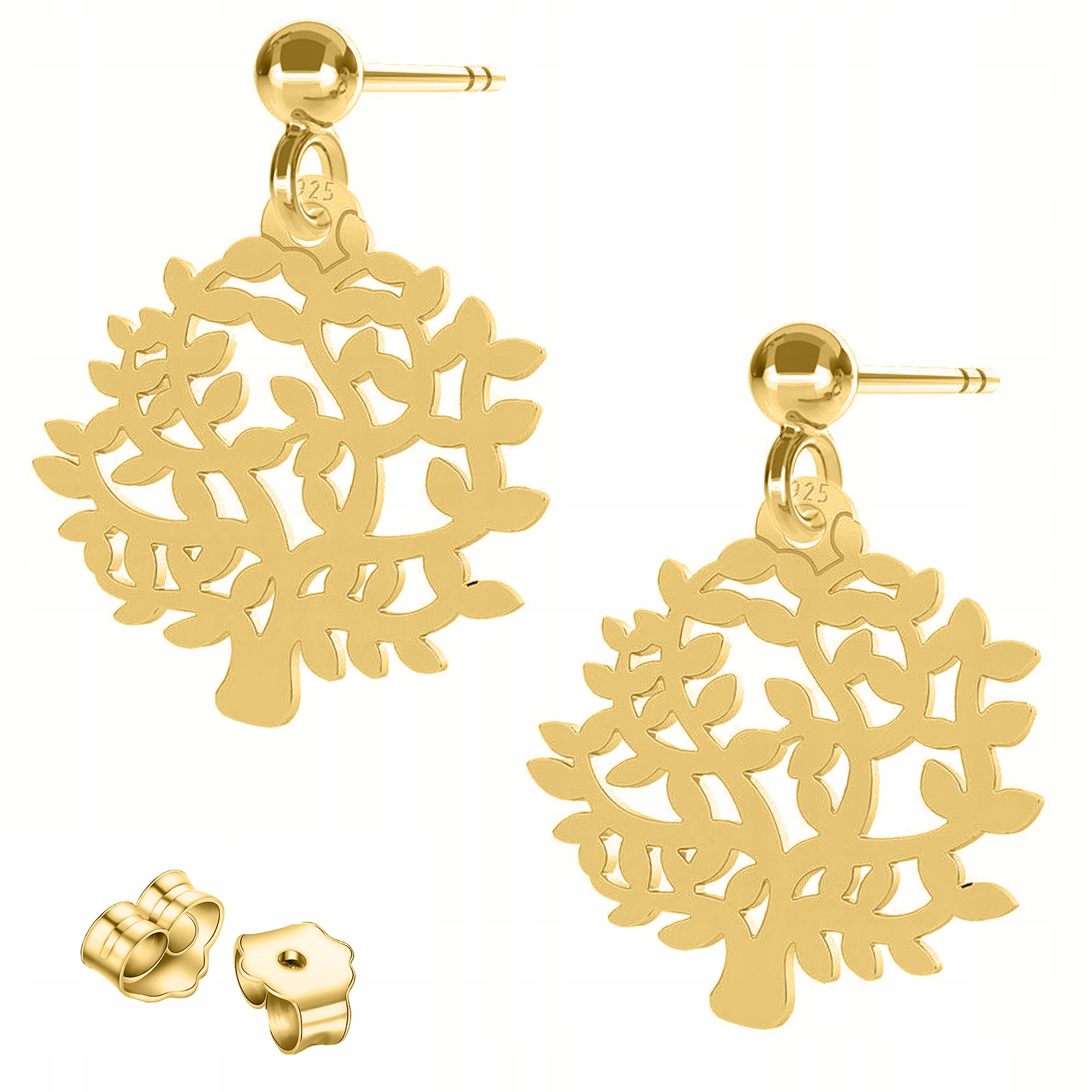 Zlaté Náušnice Šroubky Stromy na tyči Tree Stříbro 925