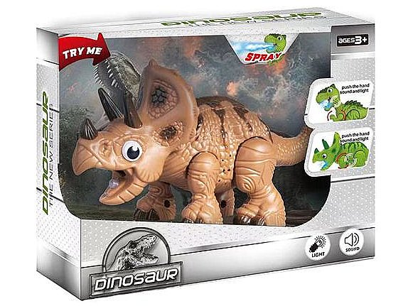 

Dinozaur ziejący parą 18cm Triceratops brązowy