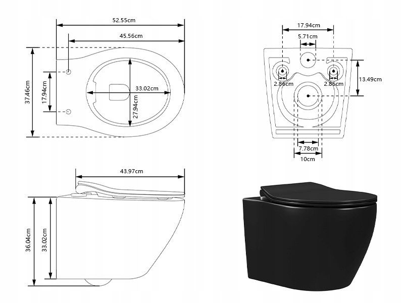 DeerValley toaleta ścienna 1.6 GPF/1.1 GPF czarna bez zbiornika wodnego Waga produktu z opakowaniem jednostkowym 33 kg