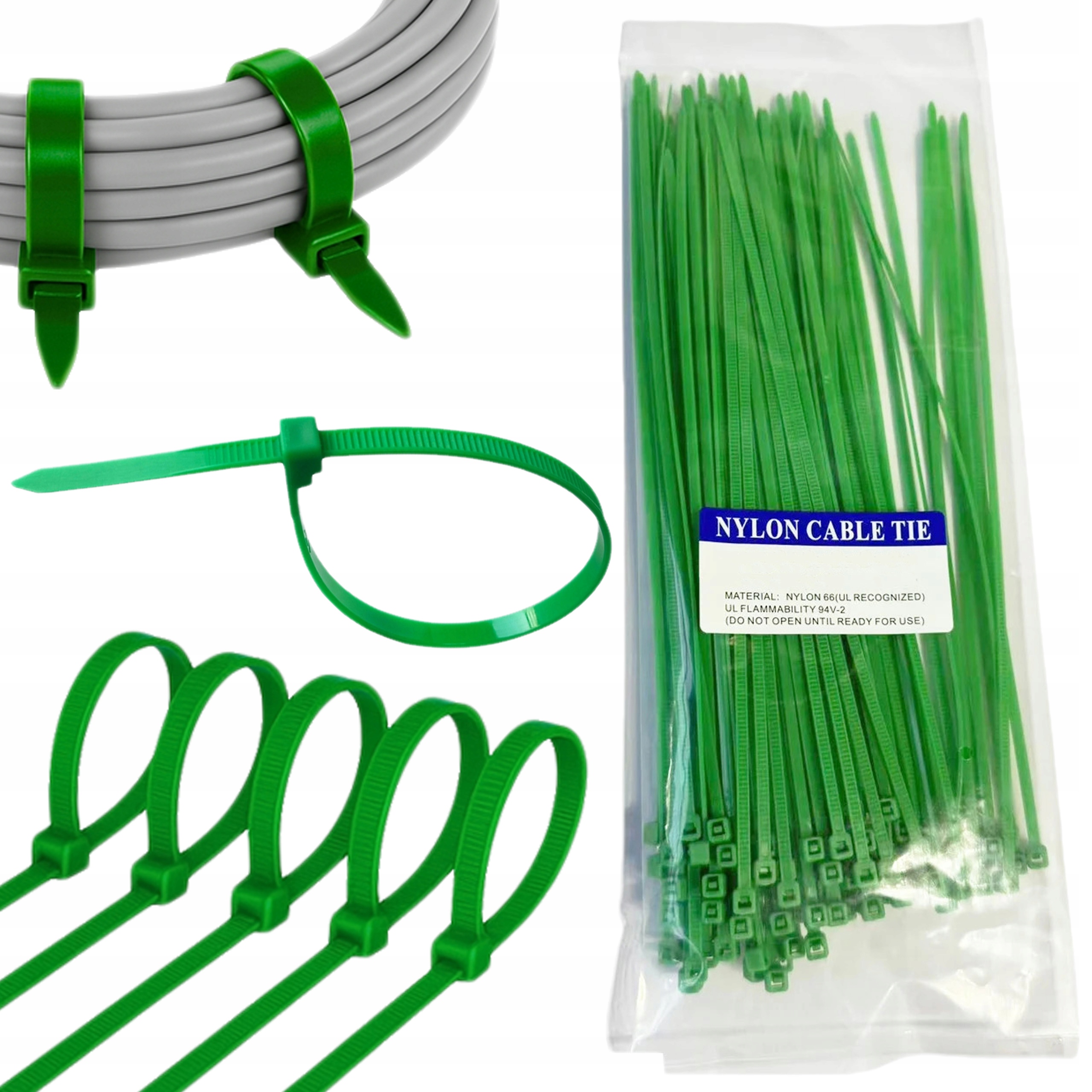 Opaski Kablowe Trytki Zaciskowe Ziperki Zielone 2,5X200 Zestaw Mocne Różne