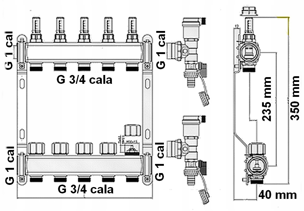 ROZDZIELACZ PODŁOGÓWKI STAL NIER. GOSHE 6 SEKCJI Średnica przyłącza belki 1