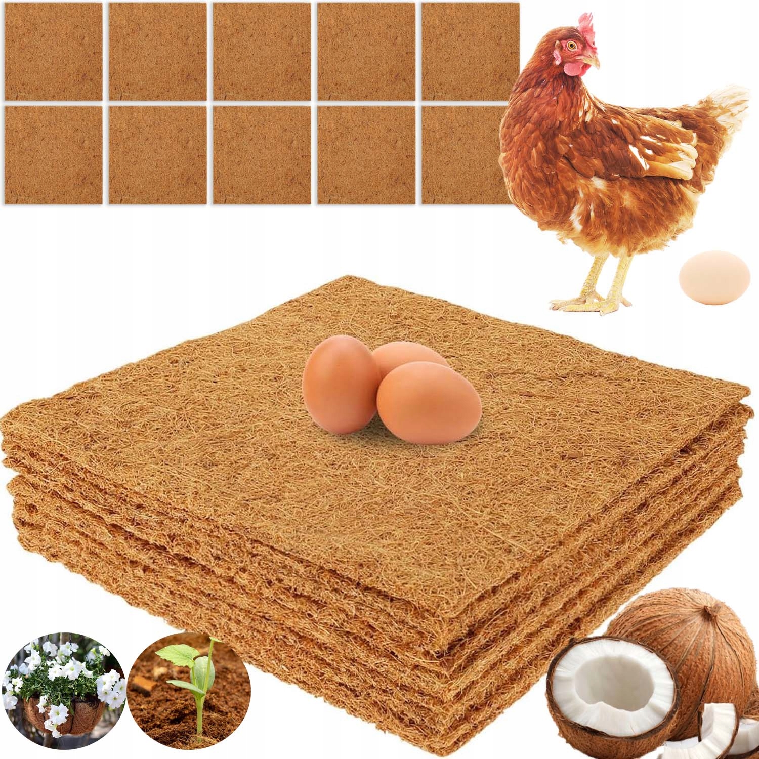 Levně Kokosová Podložka 30X30 CM 10 Ks Do Kurníku Králíka Křečka Prasátka Podklad