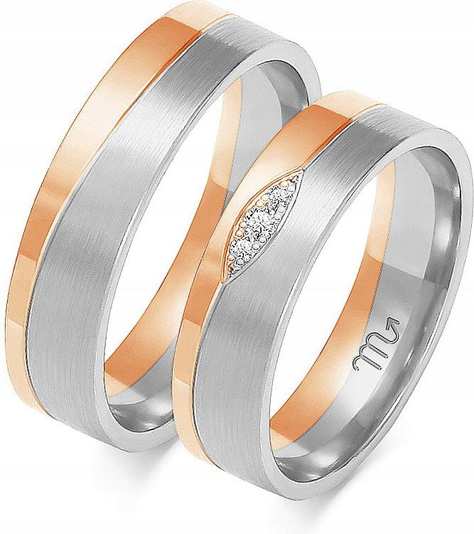 Moderní zlatý snubní prsten 585, 17 18 19, dvoubarevný, dva odstíny